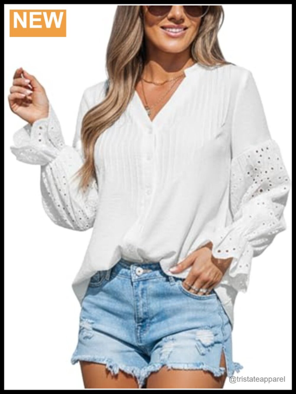 Women's lace v-neck long sleeve blouse, casual flowy top, dressy